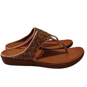 FitFlop Like New Sandals Rose Gold Copper Crystal Glitter Thongs Post Leather 8